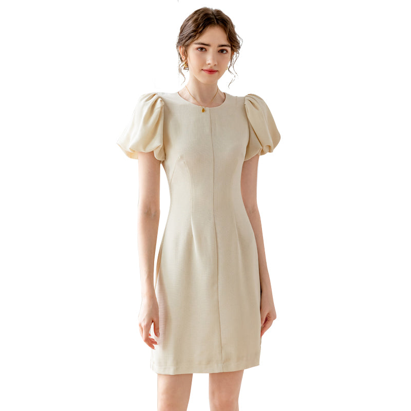 Classic Cream Puff Short Sleeve Tailored Dress