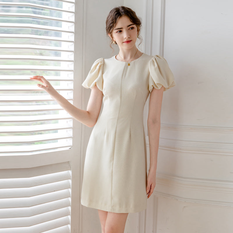 Classic Cream Puff Short Sleeve Tailored Dress