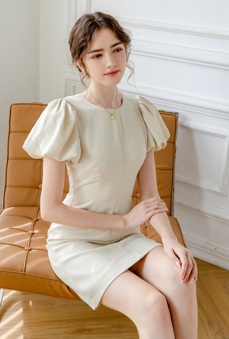 Classic Cream Puff Short Sleeve Tailored Dress