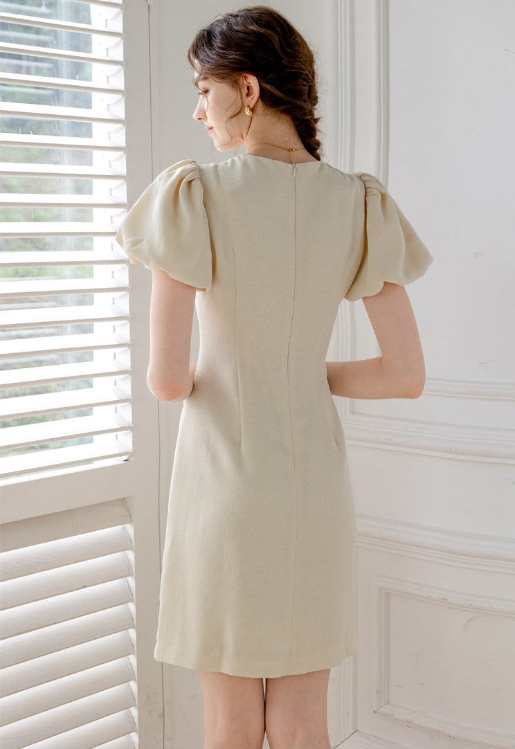 Classic Cream Puff Short Sleeve Tailored Dress