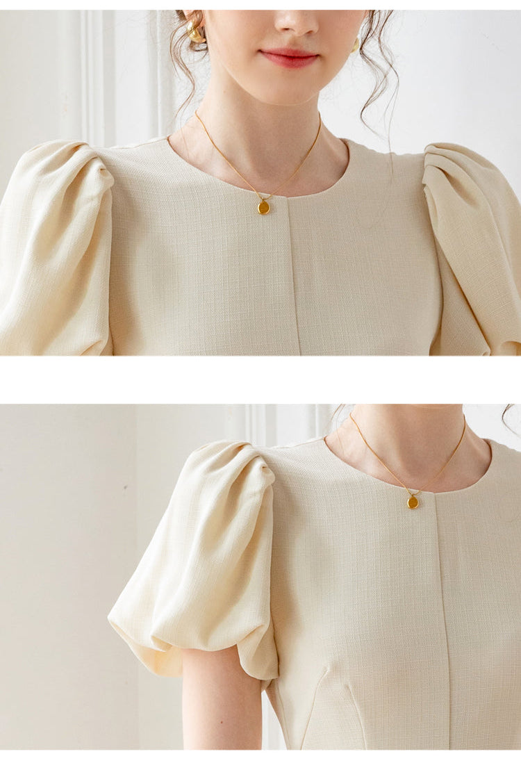 Classic Cream Puff Short Sleeve Tailored Dress