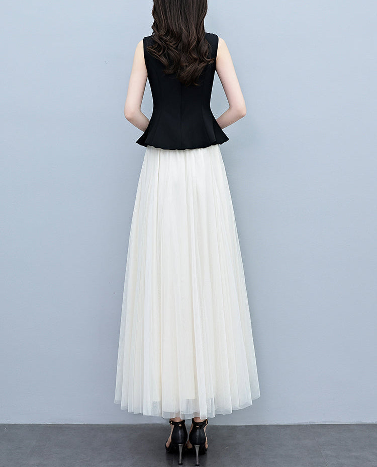 Plus Size Square Neck Peplum Top With Tulle Skirt