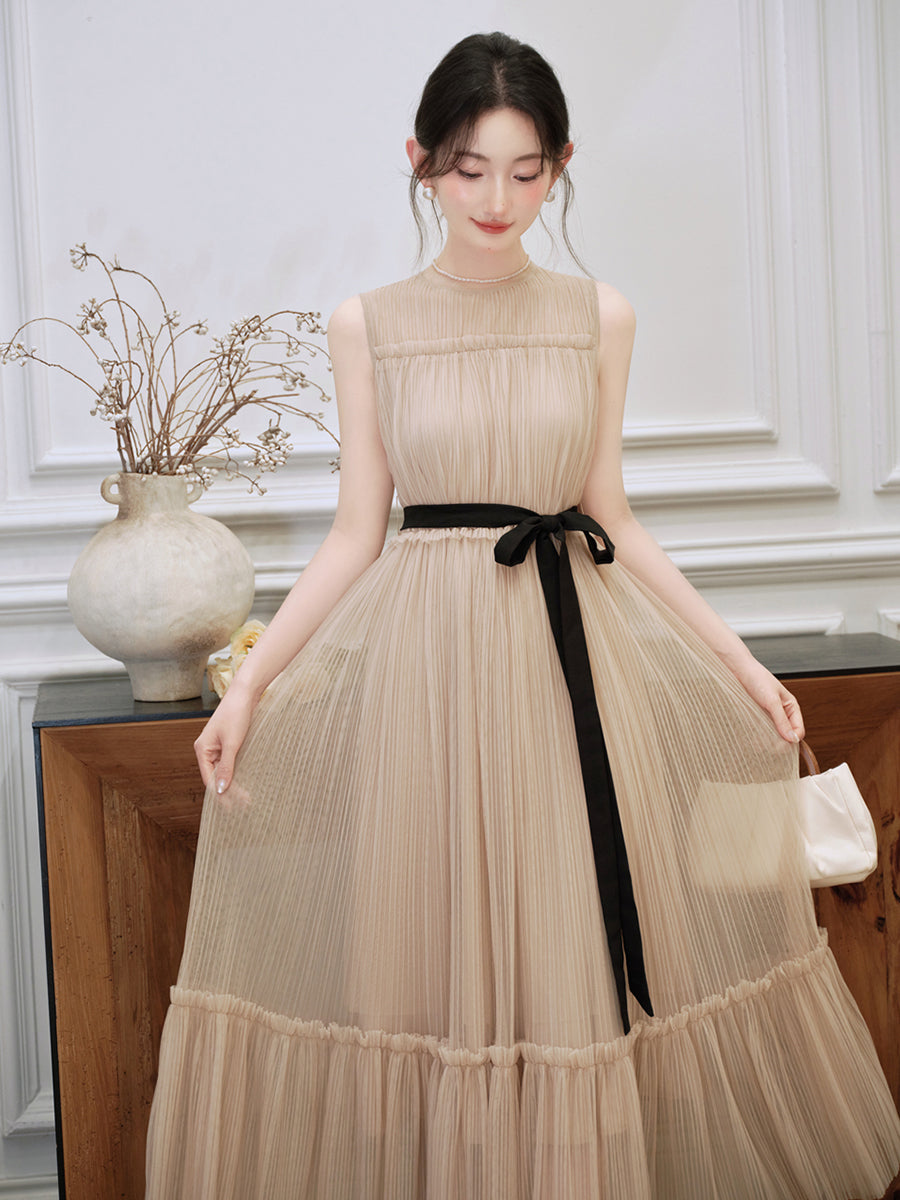 Colette French Chic Pleated Mesh Maxi Dress