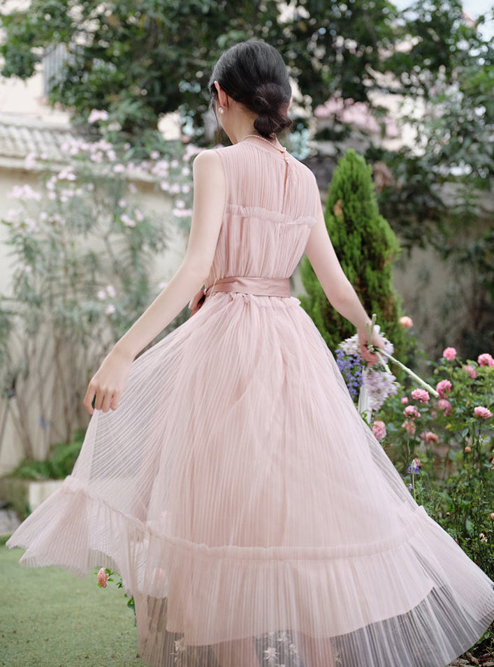Colette French Chic Pleated Mesh Maxi Dress