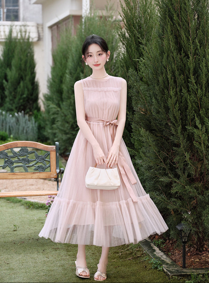 Colette French Chic Pleated Mesh Maxi Dress