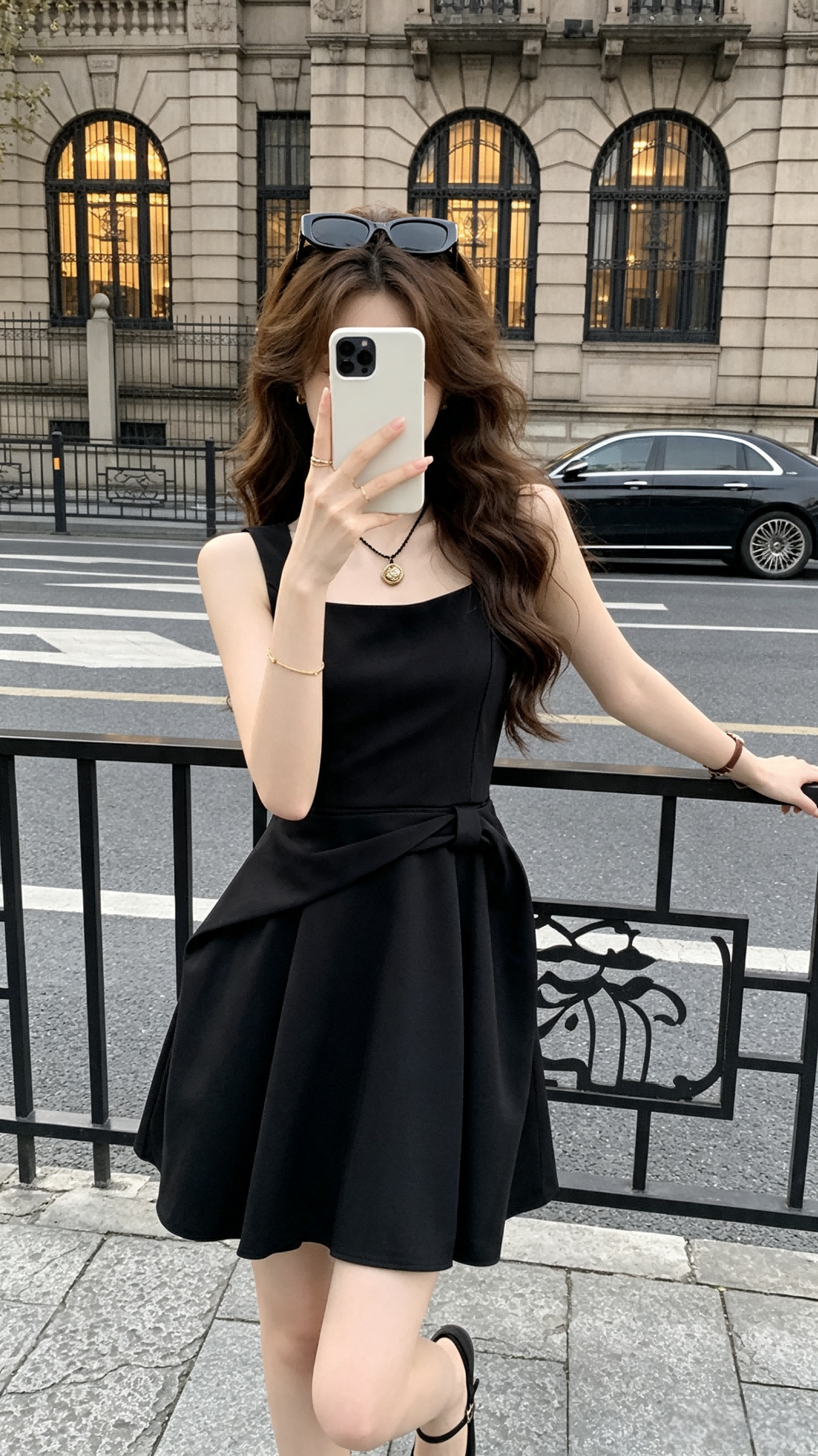 Colette Tied-Waist Square Neck Flare Mini Dress