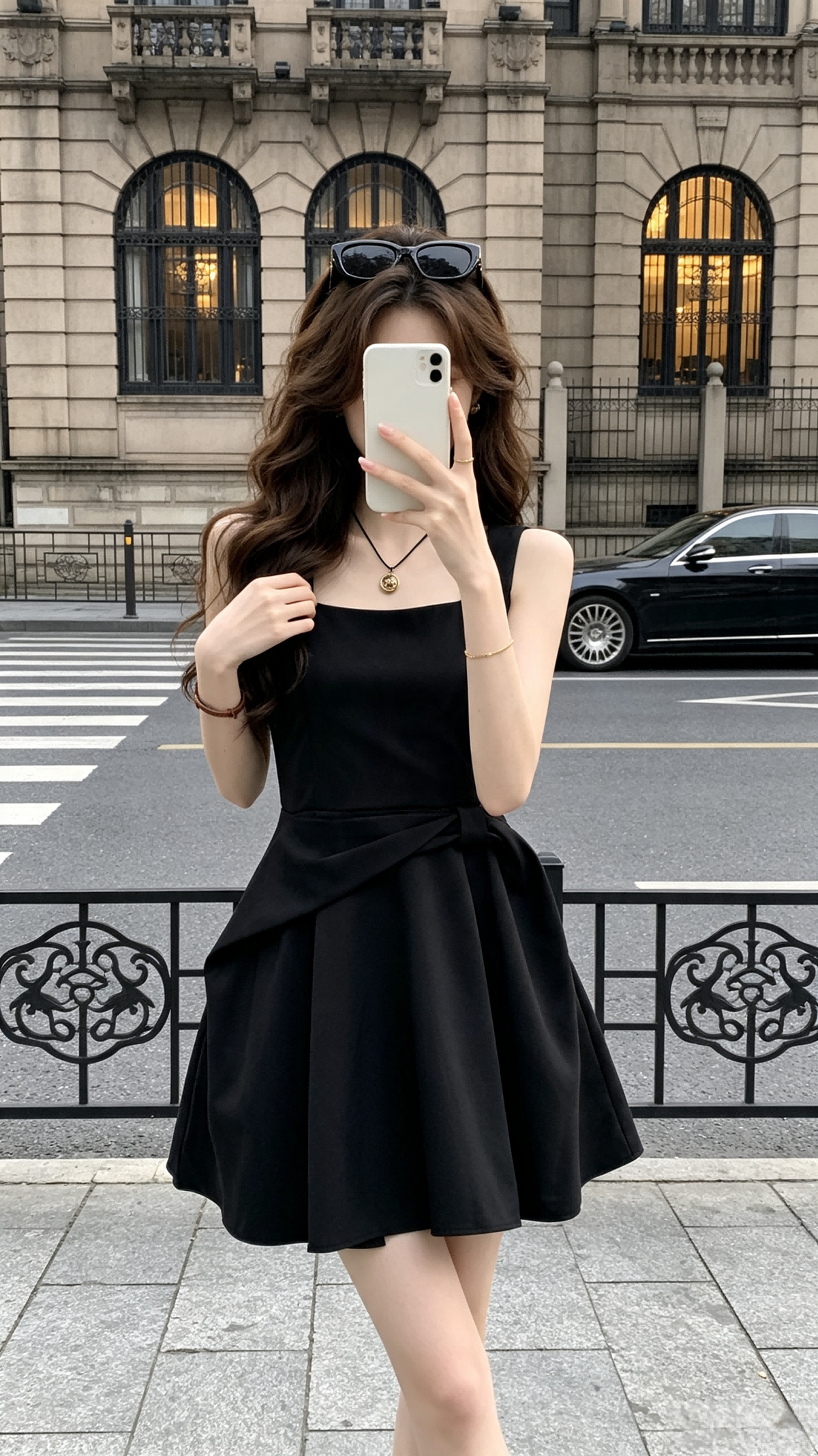Colette Tied-Waist Square Neck Flare Mini Dress