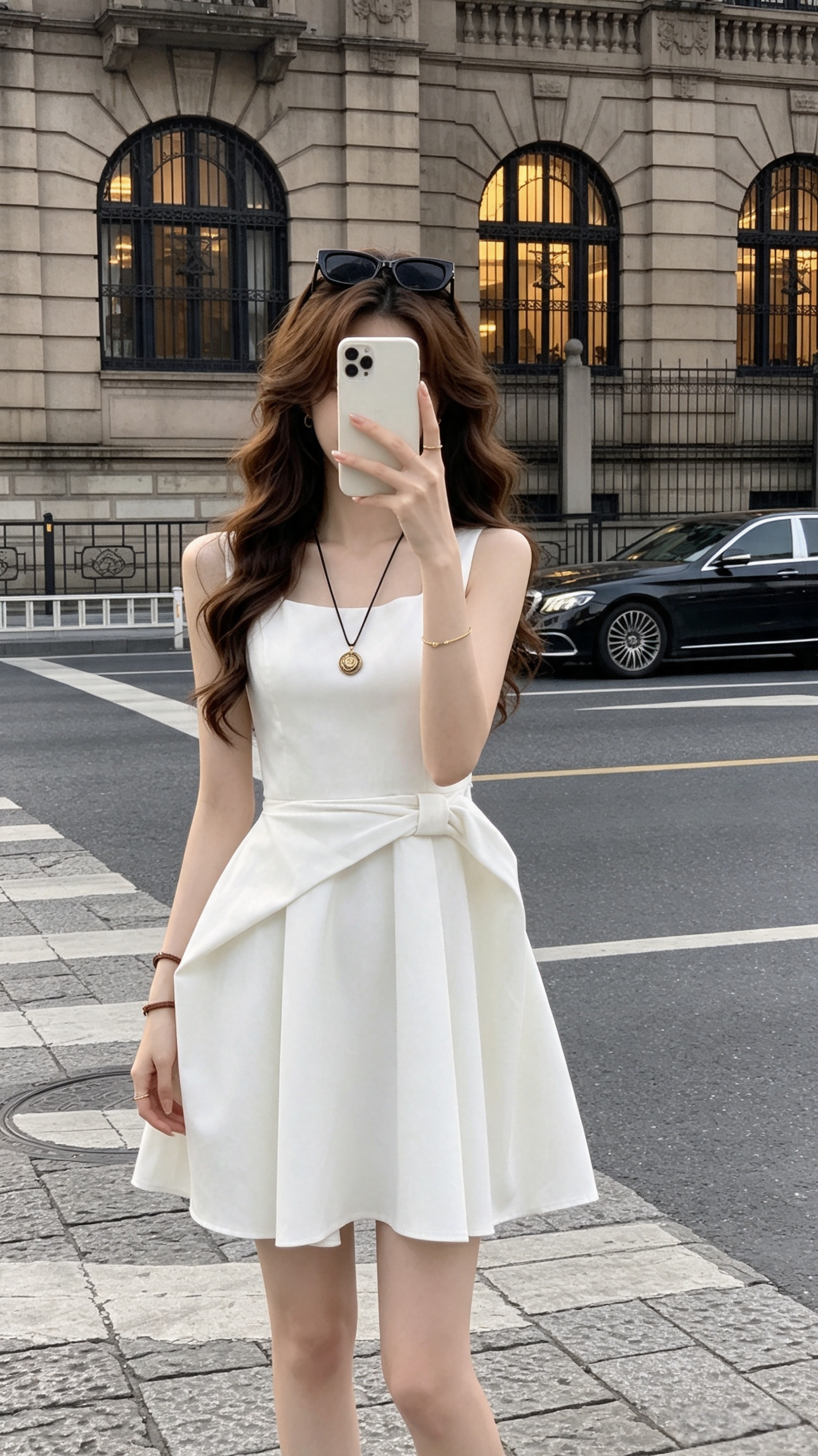 Colette Tied-Waist Square Neck Flare Mini Dress