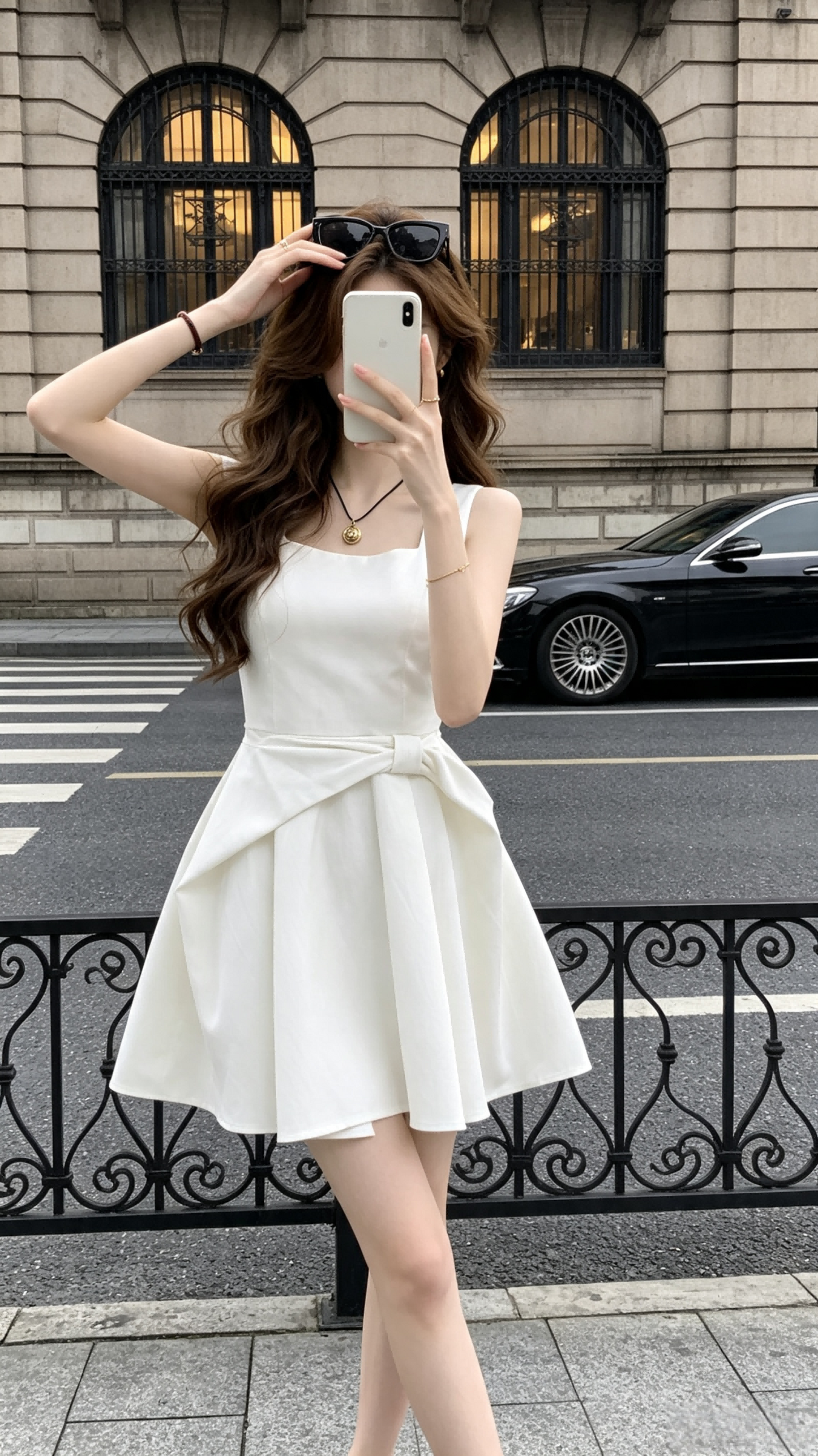 Colette Tied-Waist Square Neck Flare Mini Dress