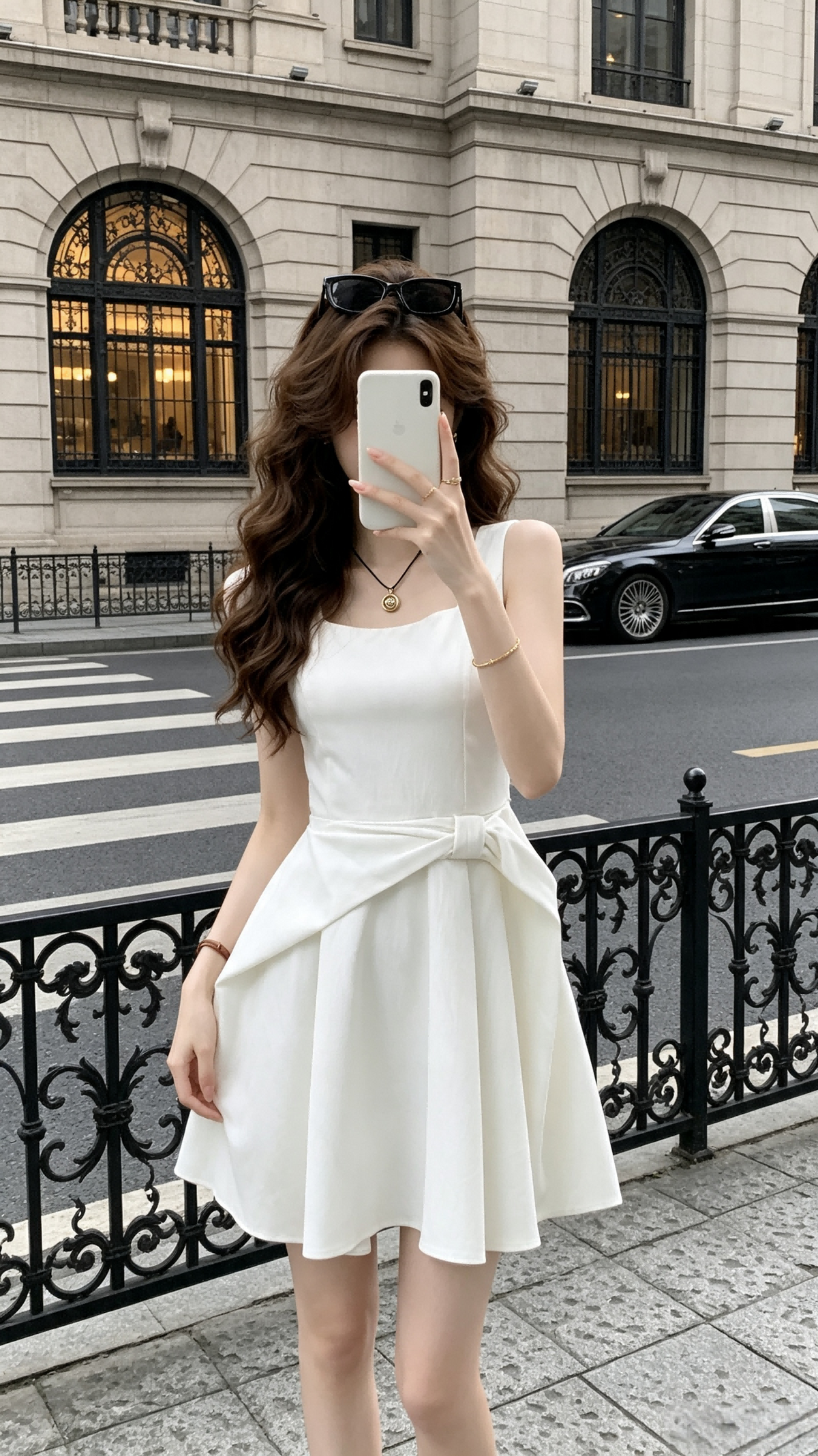 Colette Tied-Waist Square Neck Flare Mini Dress