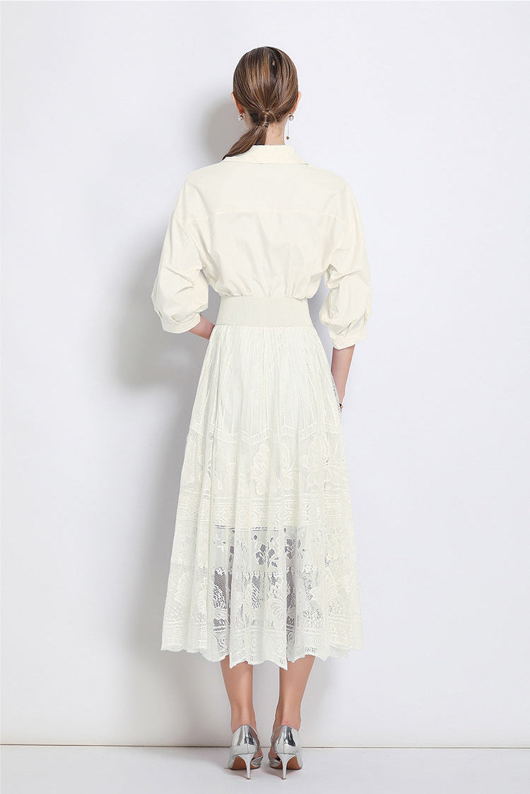 Elegant Collared Lace Midi Dress