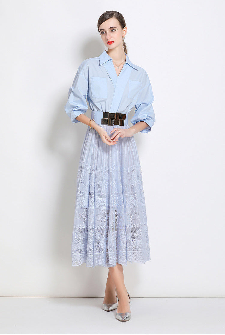 Elegant Collared Lace Midi Dress