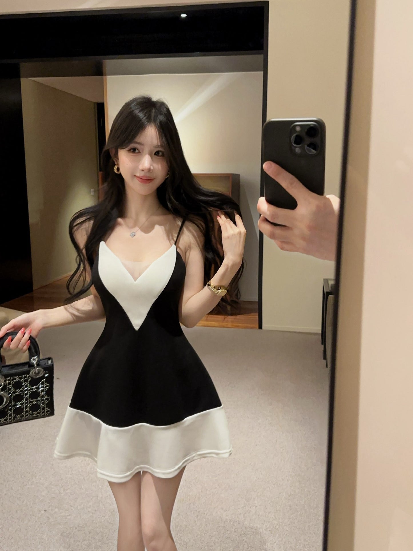 Colorblock V-Neck Camisole Mini Dress