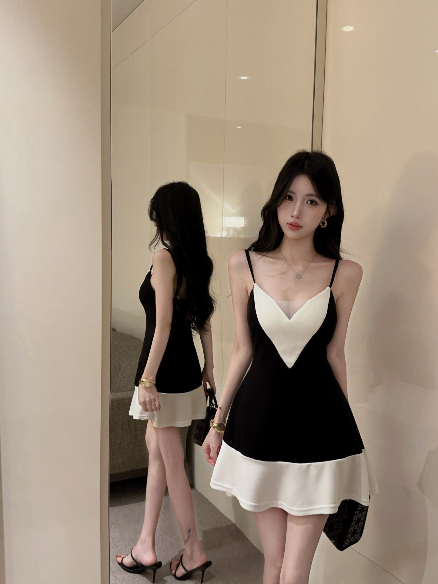 Colorblock V-Neck Camisole Mini Dress