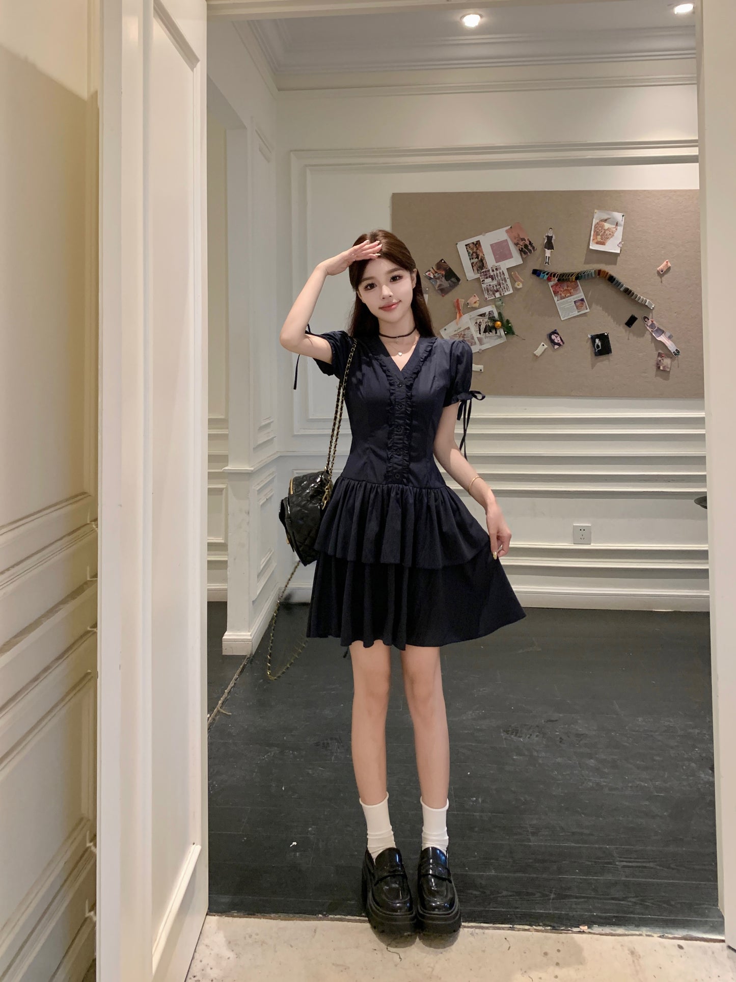 Victorian-Inspired Corset Waist Tea Dress With Ribbon Sleeve Ties