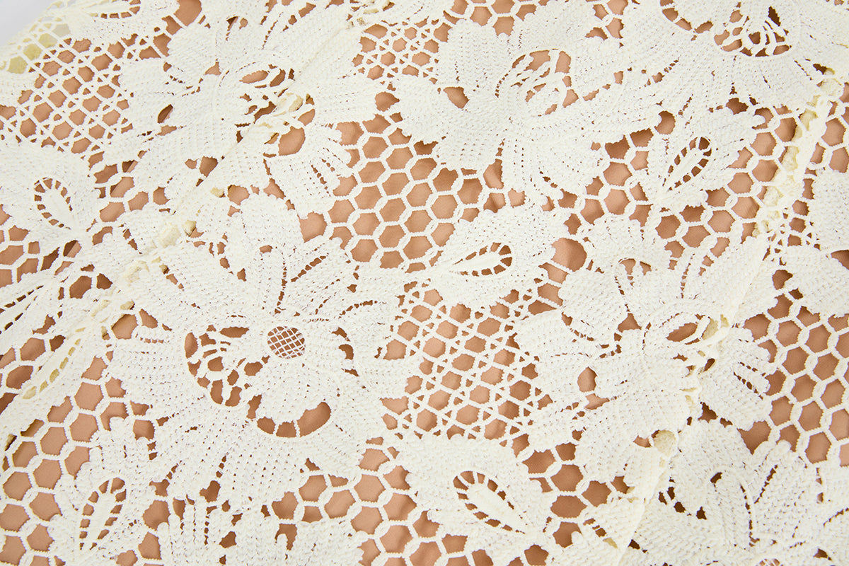 Cream Floral Guipure Lace Midi Dress