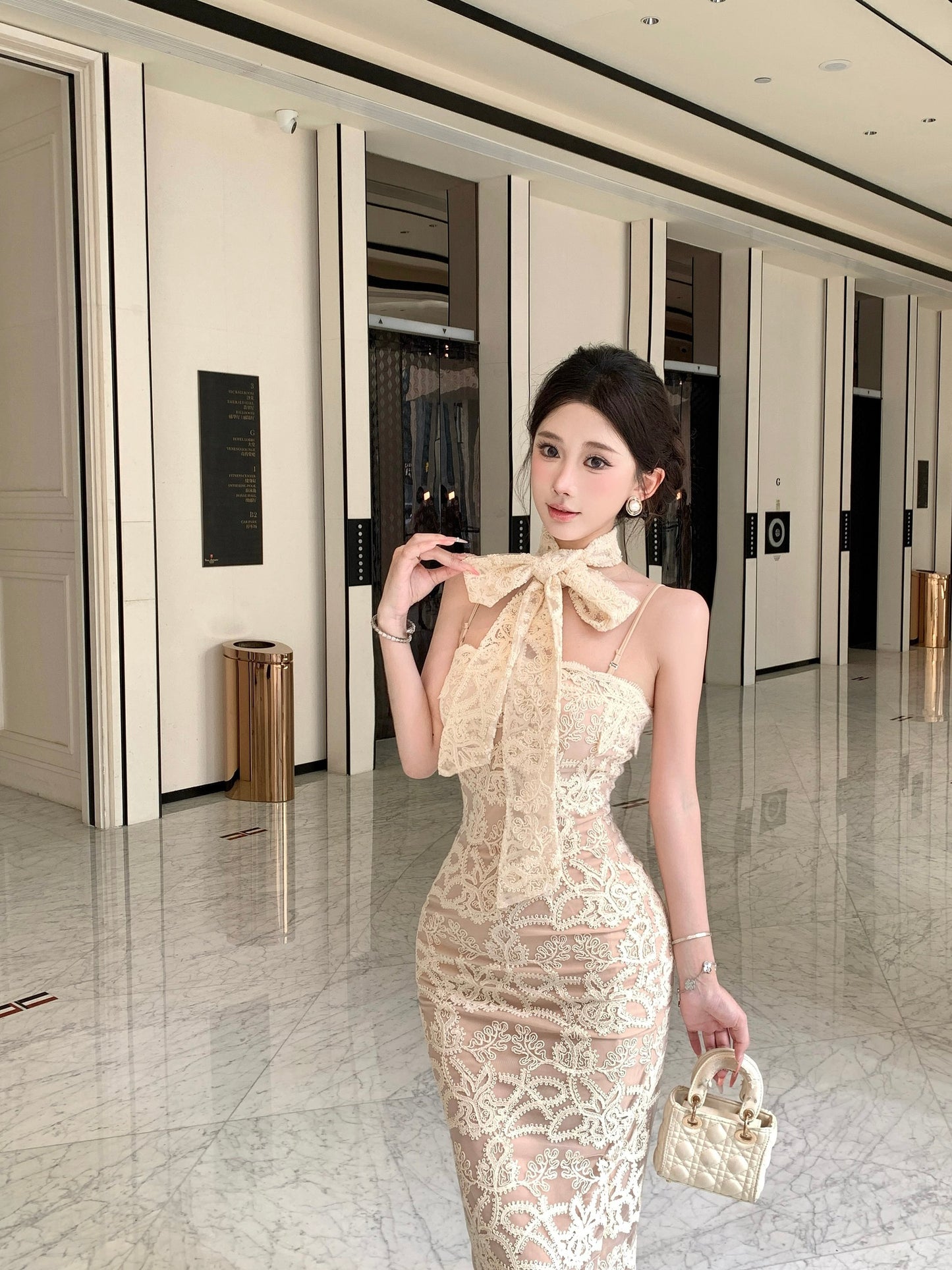 Cream Cami Strap Heavy Floral Embroidery Bodycon Midi Dress