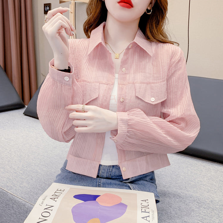 Sheer Pleated Cropped Utility Blouse