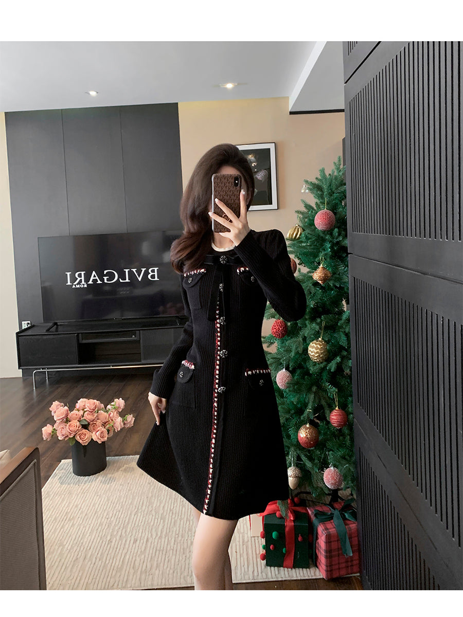 Long Sleeve Button- Down Knit Dress In Crimson