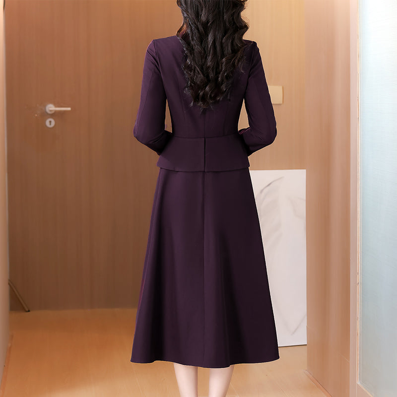 Dark Purple Faux Two-Piece Blazer Midi Dress with