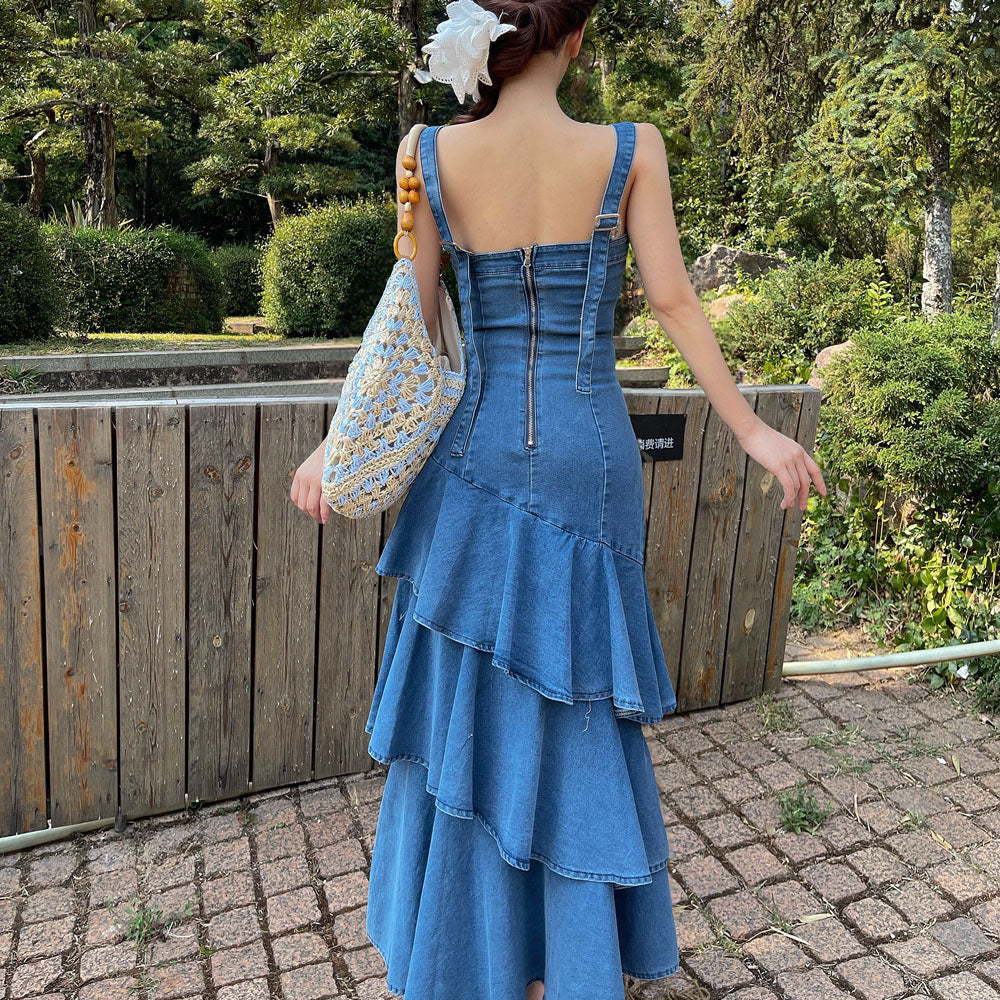 Adeline Ruffled Denim Maxi