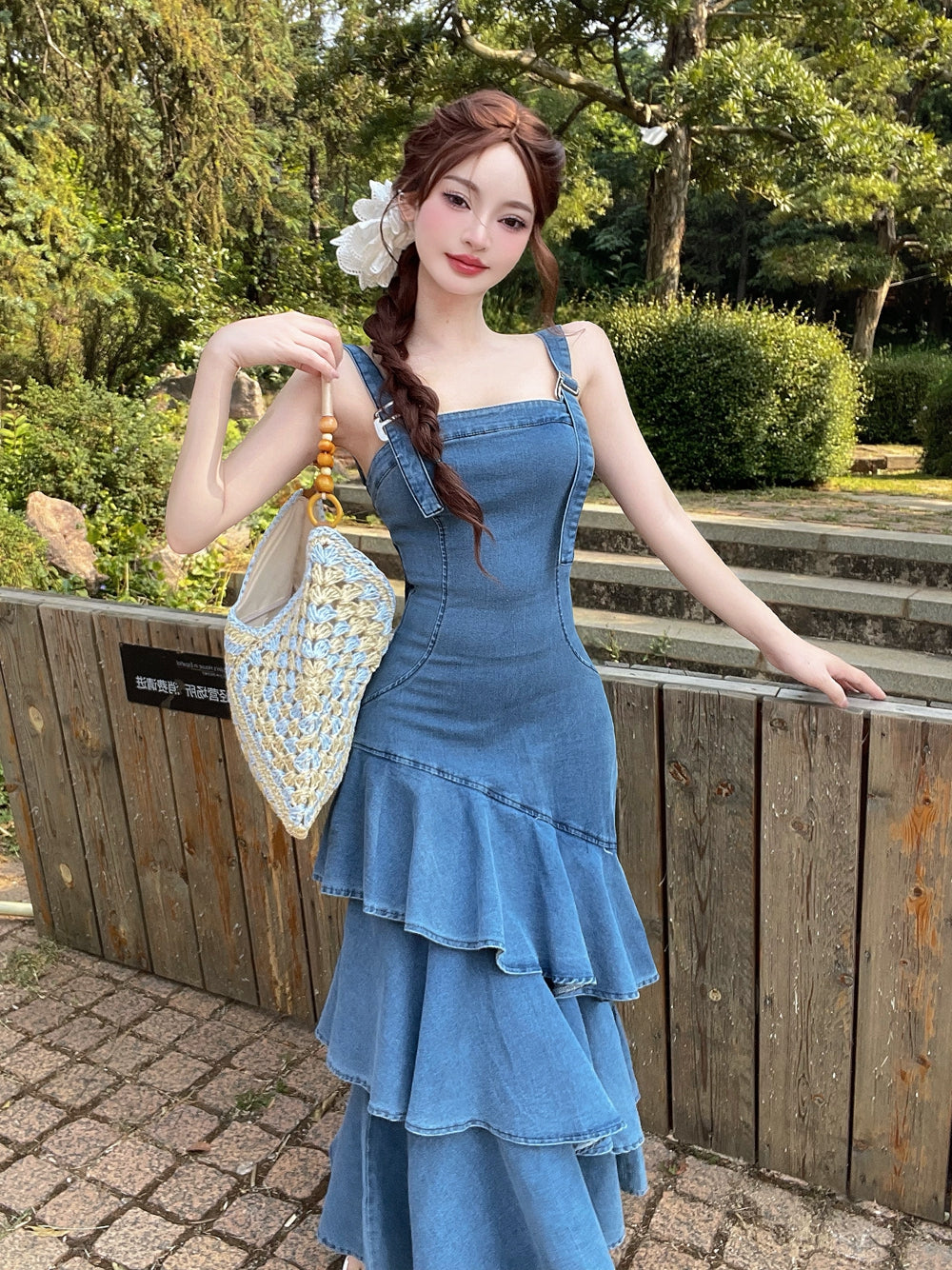 Adeline Ruffled Denim Maxi