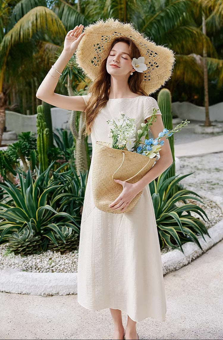 The Nomad Textured Cap-Sleeve Maxi In Ivory