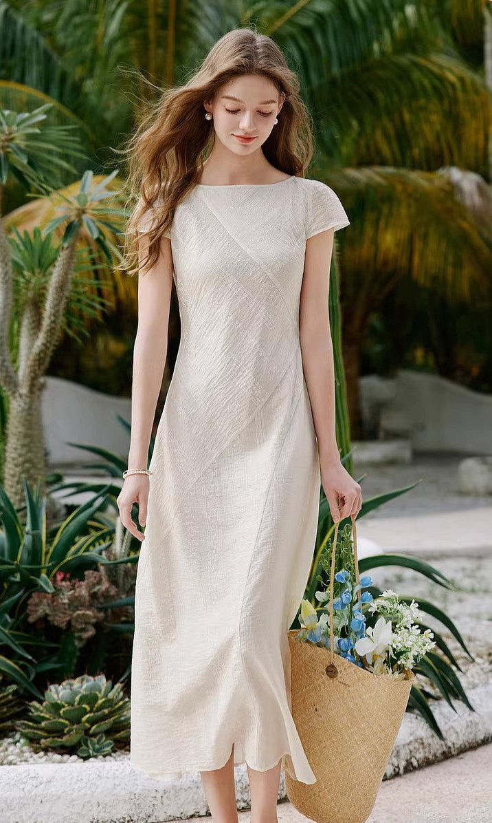 The Nomad Textured Cap-Sleeve Maxi In Ivory