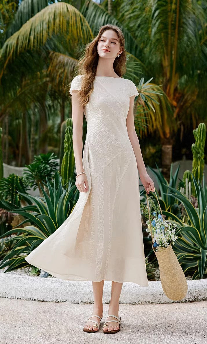 The Nomad Textured Cap-Sleeve Maxi In Ivory