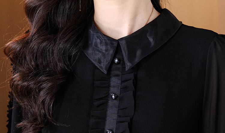 Black A-Line Dress With Ruffled Placker