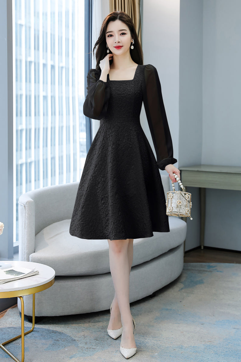 Odette Square-Neck Jacquard Tea Dress