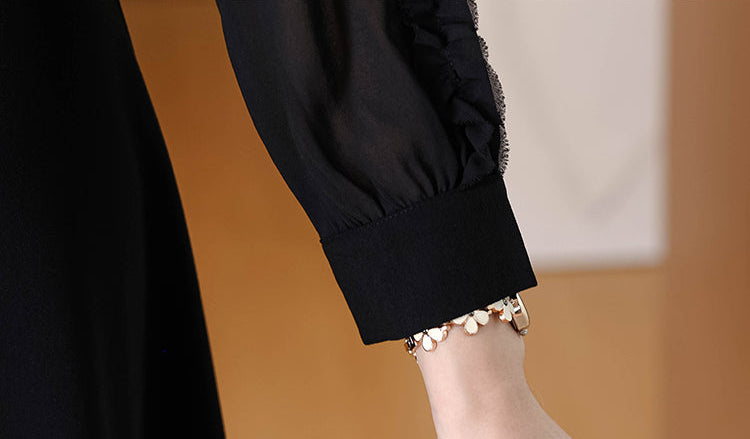 Black A-Line Dress With Ruffled Placker
