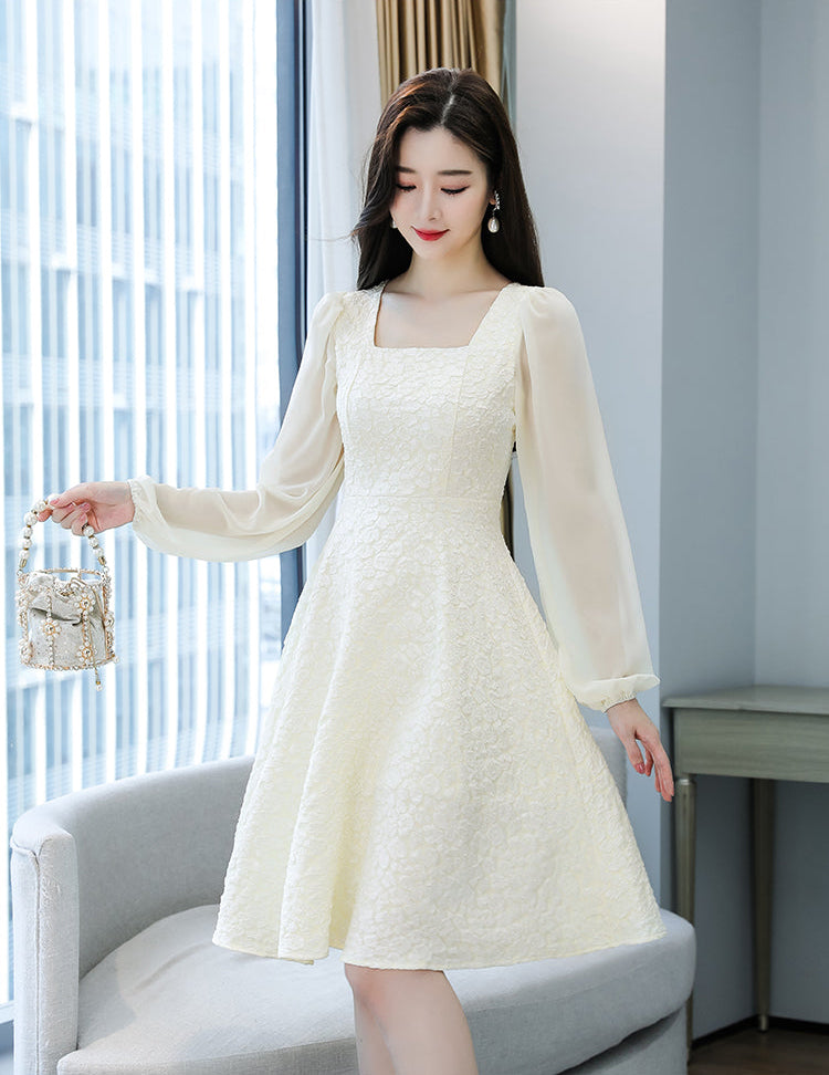 Odette Square-Neck Jacquard Tea Dress