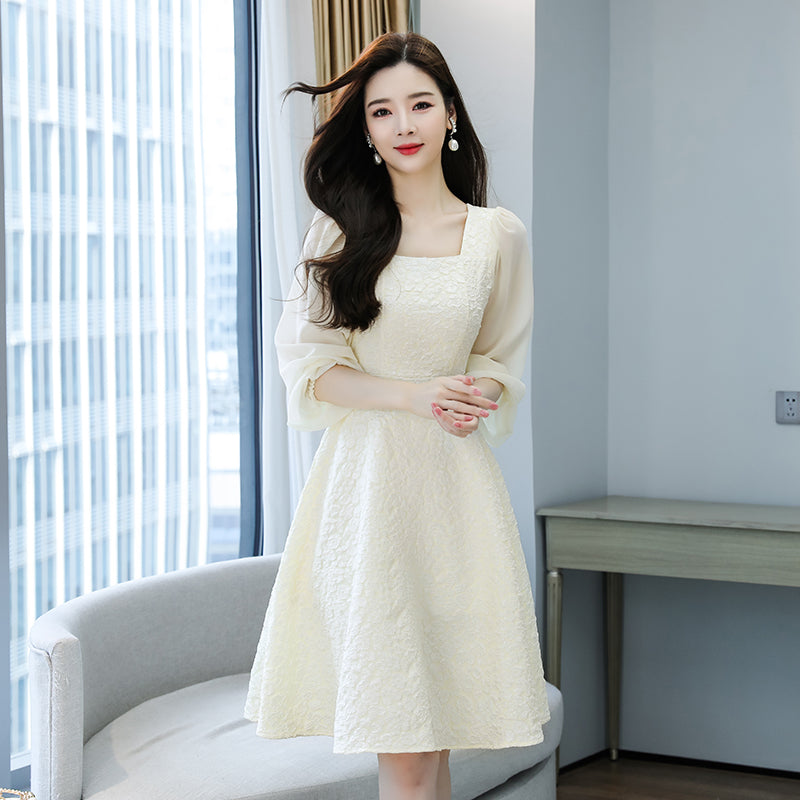 Odette Square-Neck Jacquard Tea Dress