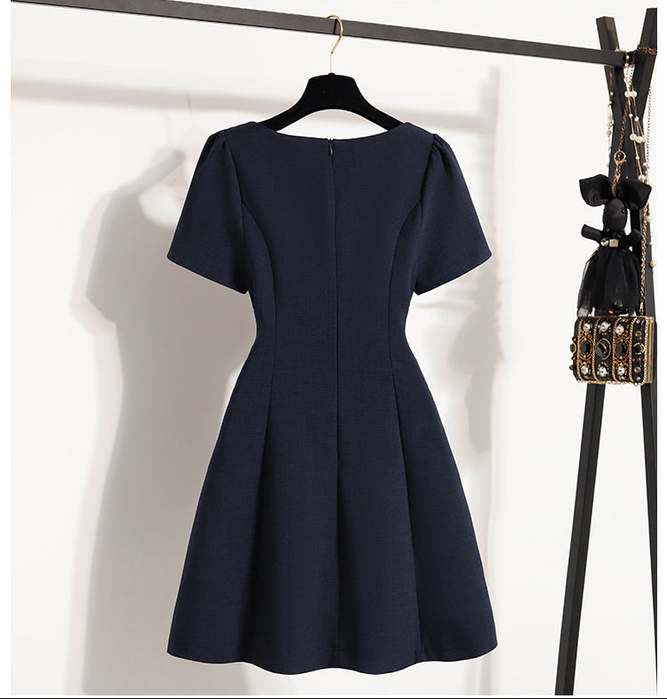 French Vintage Square Neck Bow- Knot Mini Dress