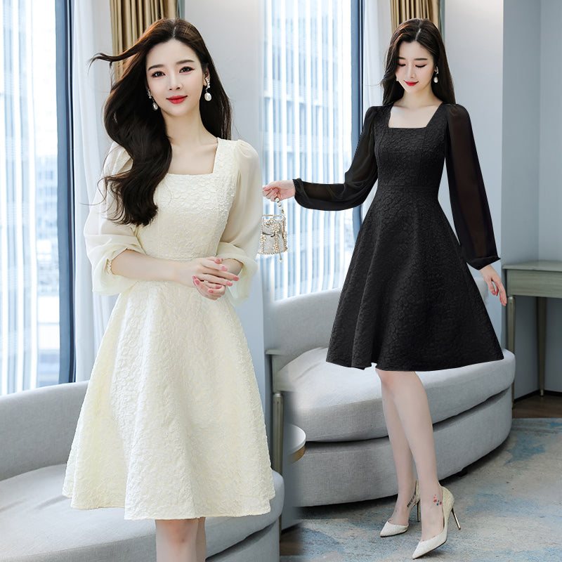 Odette Square-Neck Jacquard Tea Dress