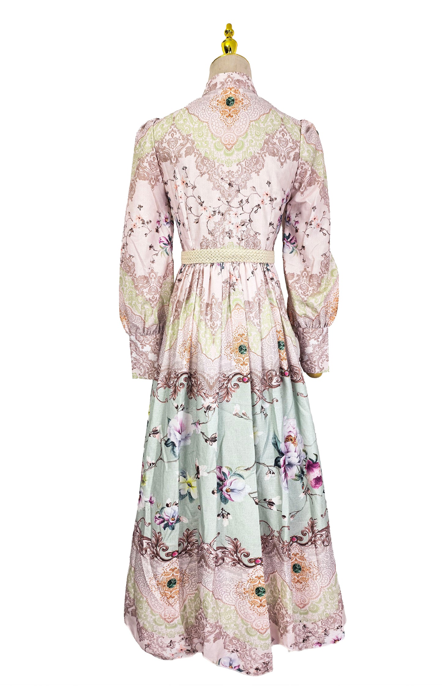 Victoria High-Neck Baroque Maxi With Sage Garden Border