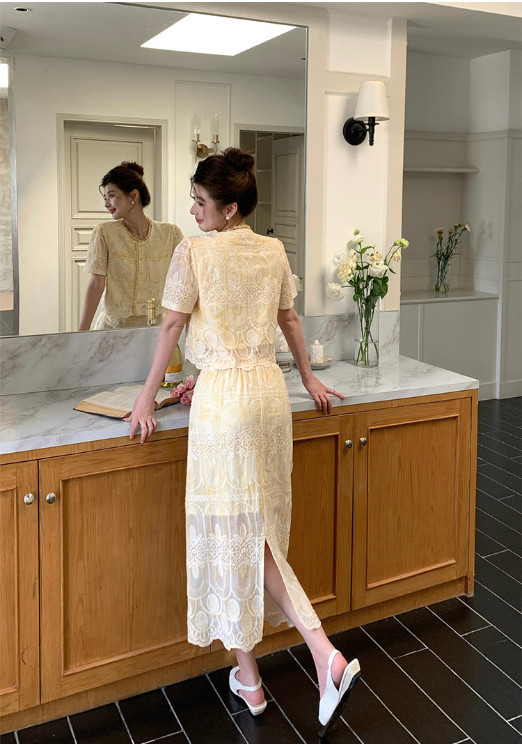 Aurelia Embroidered Vintage Lace Two-Piece Set