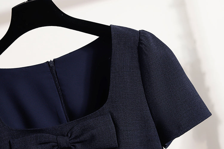 French Vintage Square Neck Bow- Knot Mini Dress