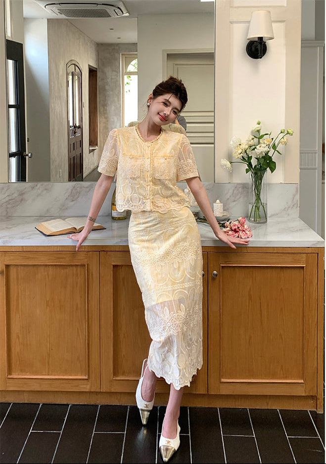 Aurelia Embroidered Vintage Lace Two-Piece Set
