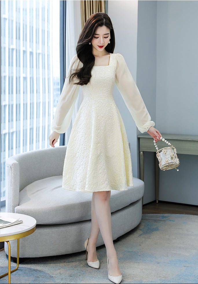 Odette Square-Neck Jacquard Tea Dress