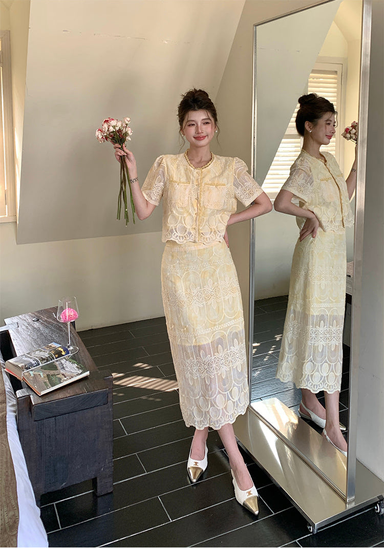 Aurelia Embroidered Vintage Lace Two-Piece Set