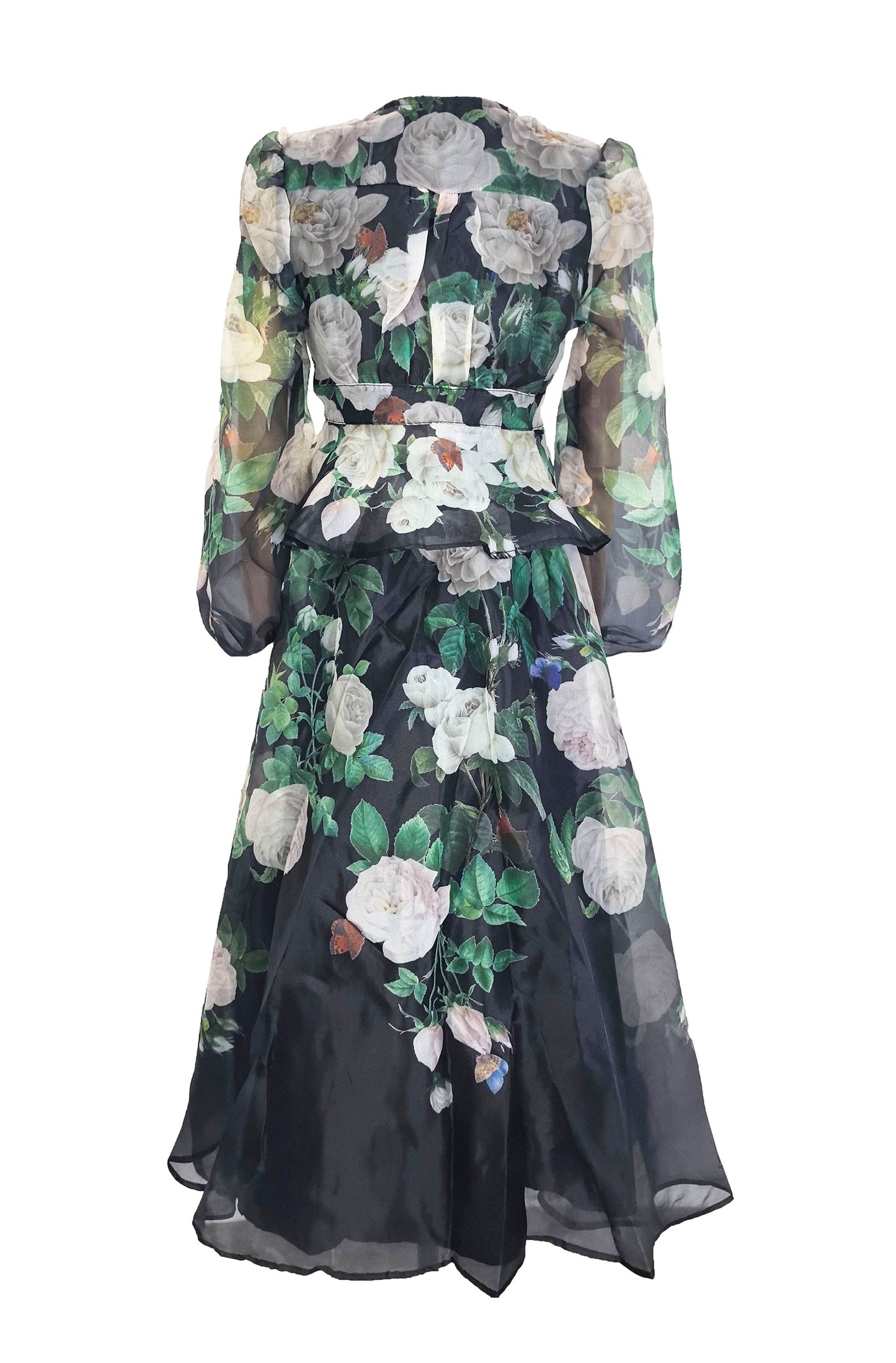 Rosalind Dark floral Chiffon Maxi With Peplum Waist