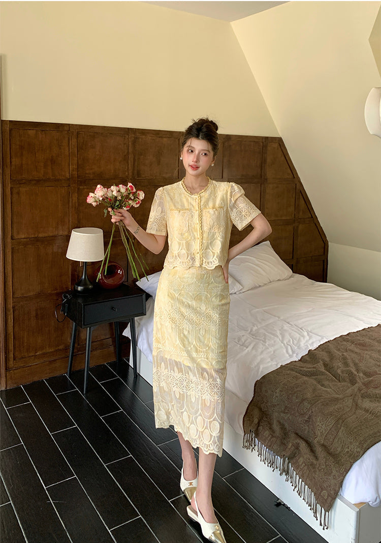 Aurelia Embroidered Vintage Lace Two-Piece Set