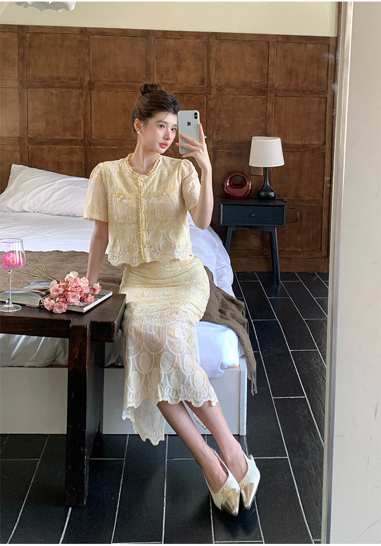 Aurelia Embroidered Vintage Lace Two-Piece Set