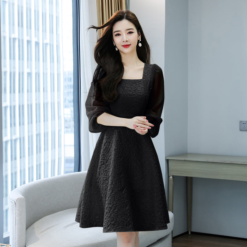 Odette Square-Neck Jacquard Tea Dress