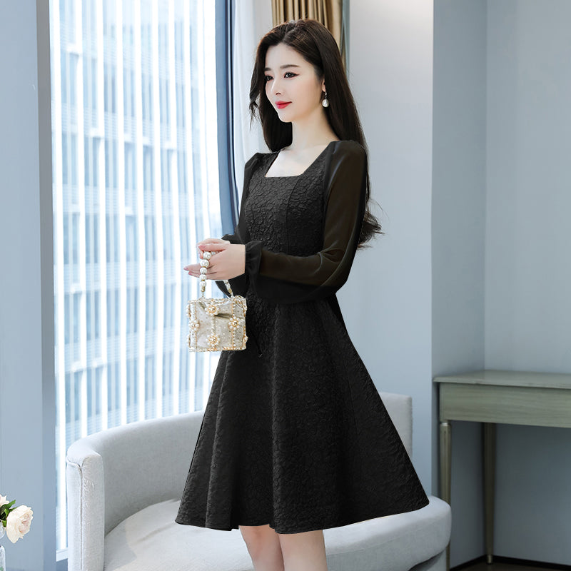 Odette Square-Neck Jacquard Tea Dress
