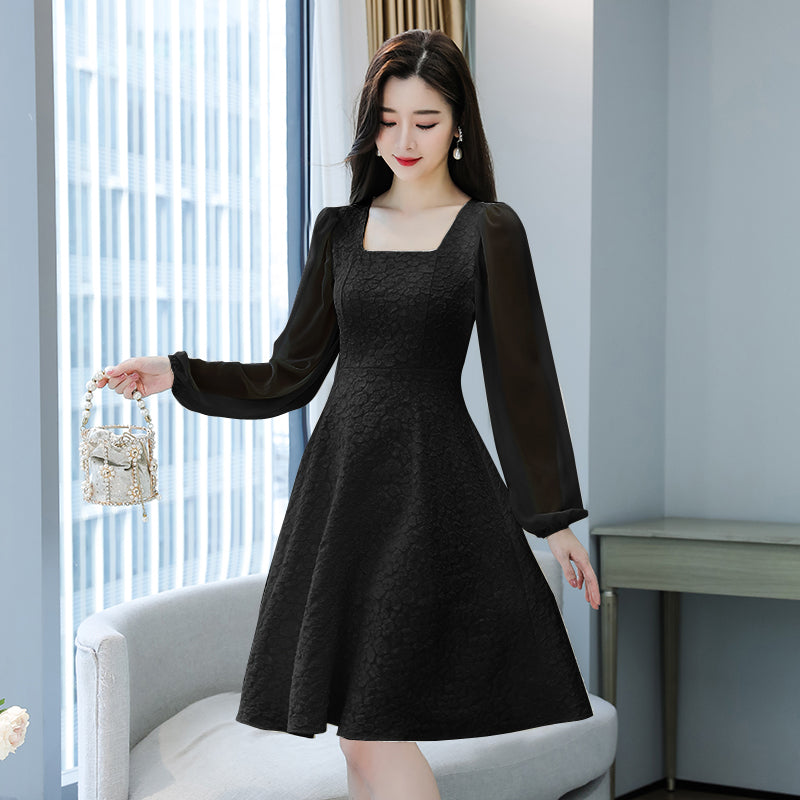 Odette Square-Neck Jacquard Tea Dress