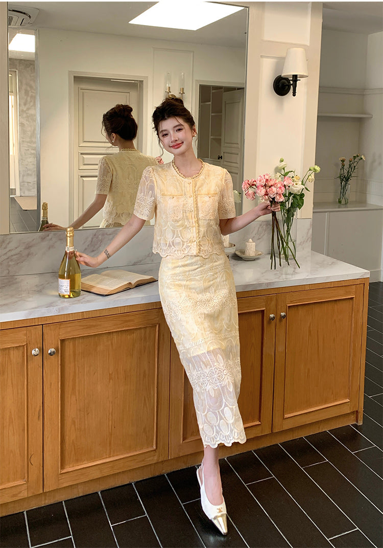 Aurelia Embroidered Vintage Lace Two-Piece Set