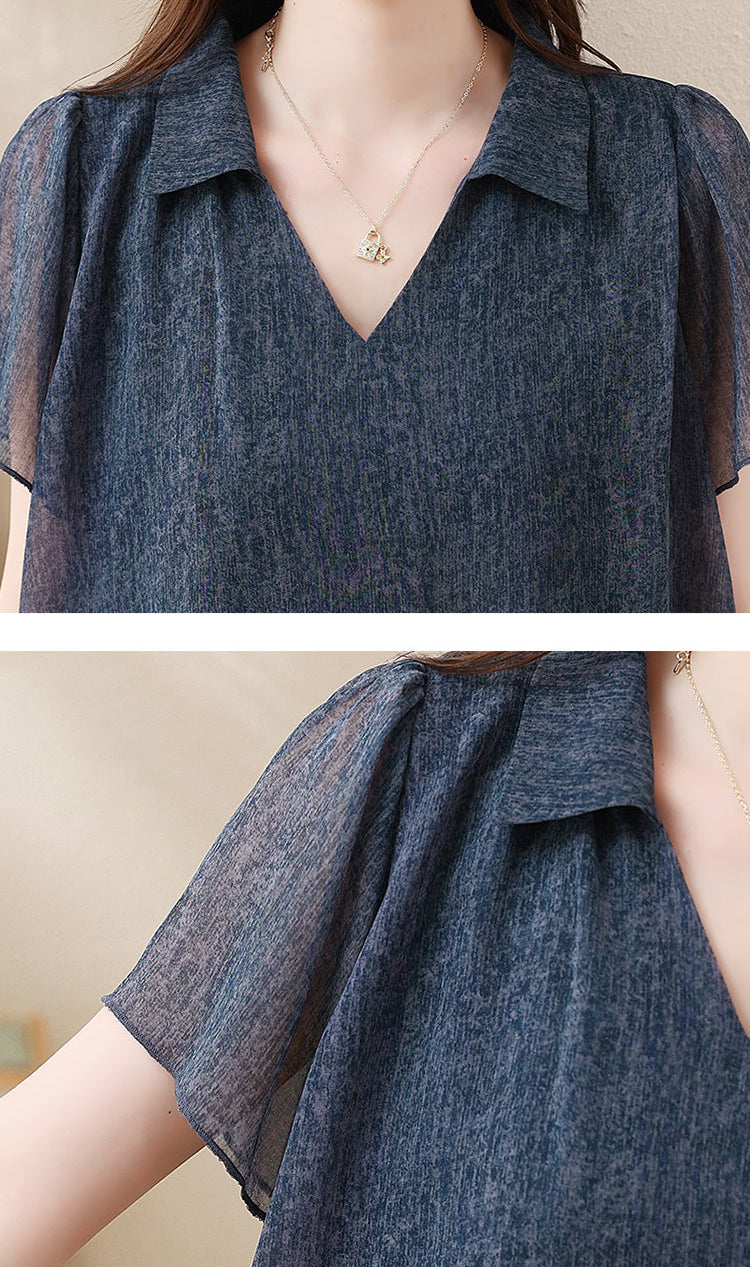 Plus Size Dusky Blue Tiered Flounce Short Sleeve Dress